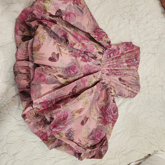 Elegant Pink Floral Strapless Dress - Picture 7 of 13